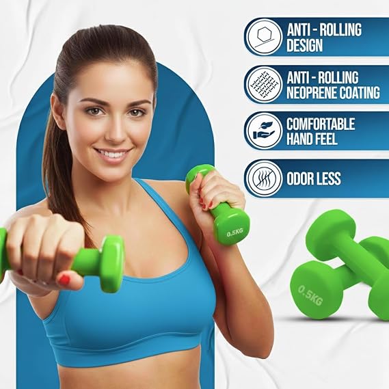 Neoprene Dumbbells Set Pair – Iron Hand Weights for Strength Training, Aerobic Workout & Home Gym Fitness (0.5kg–10kg)