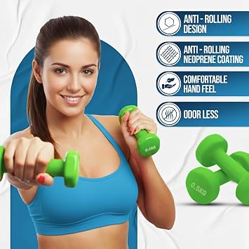 Neoprene Dumbbells Set Pair – Iron Hand Weights for Strength Training, Aerobic Workout & Home Gym Fitness (0.5kg–10kg)