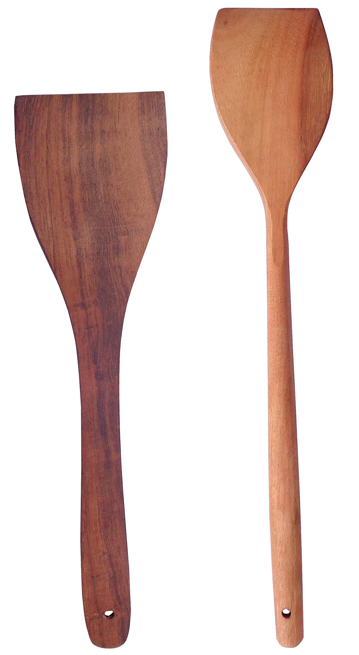 ECOPAL - Wooden Cooking Spoon Utensils Set for Non Stick cookware with Special Handle - Handmade Teak Wood Spatula - Pack of 2