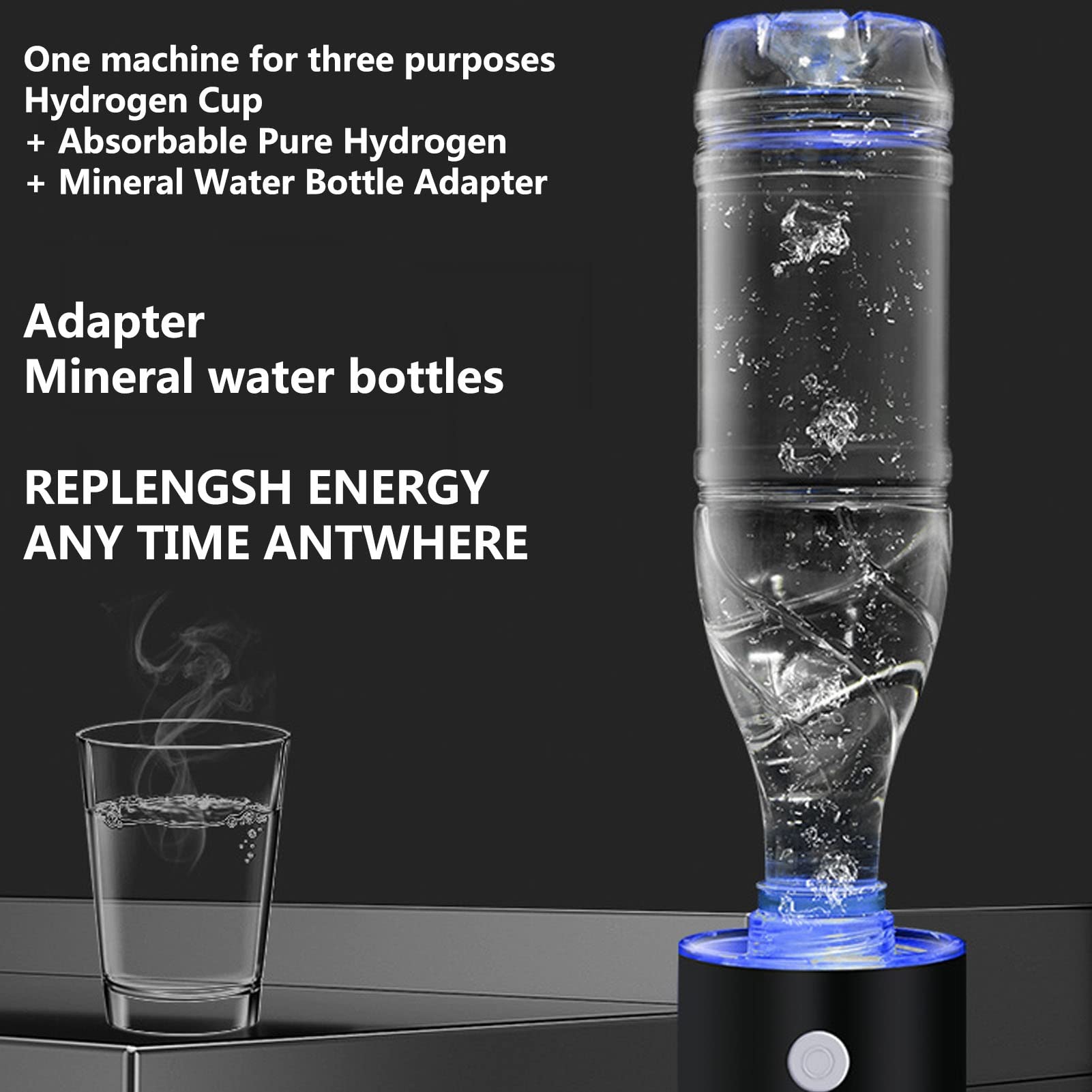 Générateur d'eau Bouteille d'eau Riche hydrogène Générateur d'eau alcaline hydrogène Ioniseur Technologie SPE/PEM Augmente teneur hydrogène jusqu'à 1300-1600 PPB avec Adaptateur Bouteille d'inhala