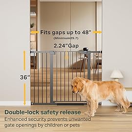 Cumbor 36 Extra Tall Baby Gate for Stairs, 29.7-48 Wide Dog Gates for Doorways, Auto Close Safety Gate for Babies and Pets, Easy Install, Pressure Mounted, Fits Doorways, Stairs, Entryways, Black