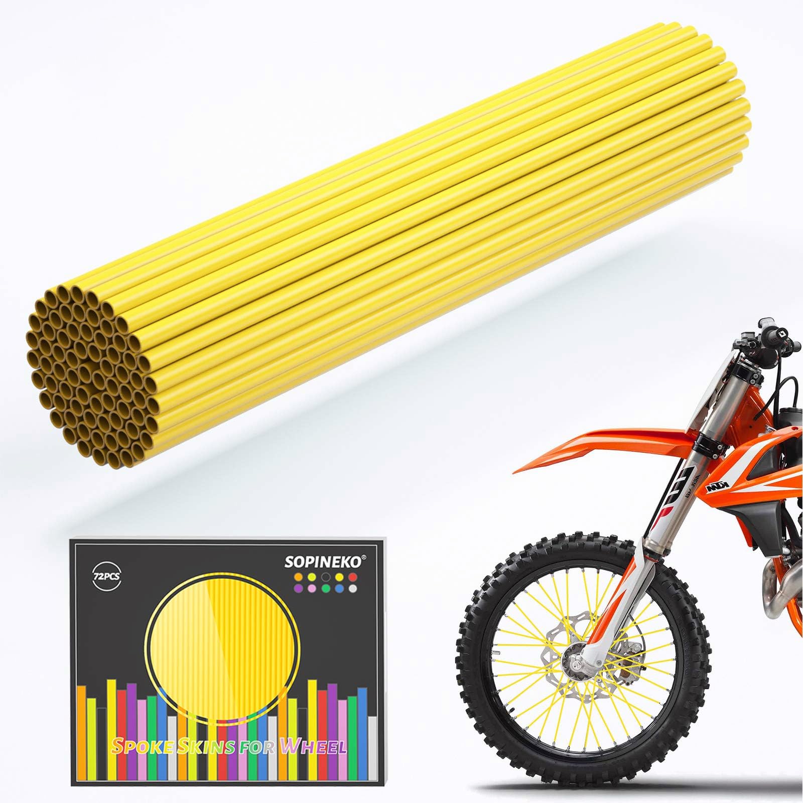 72Pcs Spoke Skins Covers Spoke Wraps Wheel Decoration for Motorcycle Bicycle Dirt Bike Wheelchair(Yellow)