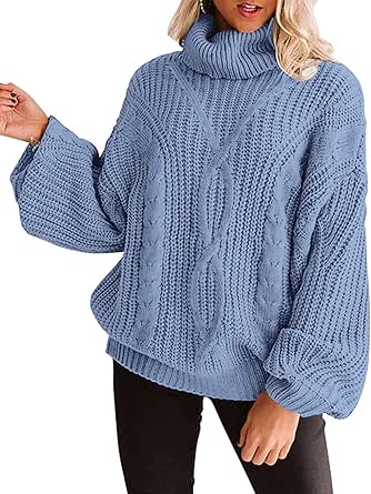 ZESICA Women's 2023 Fall Long Sleeve Turtleneck Chunky Knit Loose Oversized Sweater Pullover Jumper Tops
