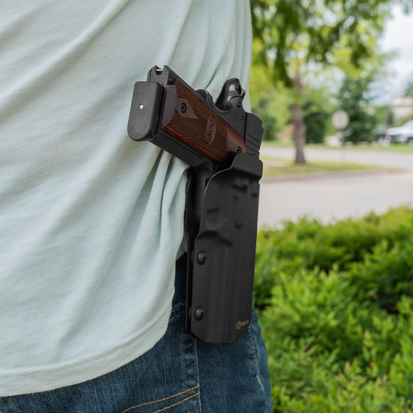 GRITR OWB Kydex Right Hand Gun Holster Fits Railed 1911 Models | EDC Pistol Accessory w/Optic Cut, Adjustable Retention & Cant, Compatible with Safariland QLS/G-Code RTI Attachments