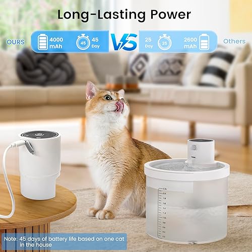 Miniatura 5 de Fuente de agua inalámbrica para gatos, funciona con batería de 4000 mAh, fuentes para gatos de 2.2 L77 onzas para beber, fuentes de agua