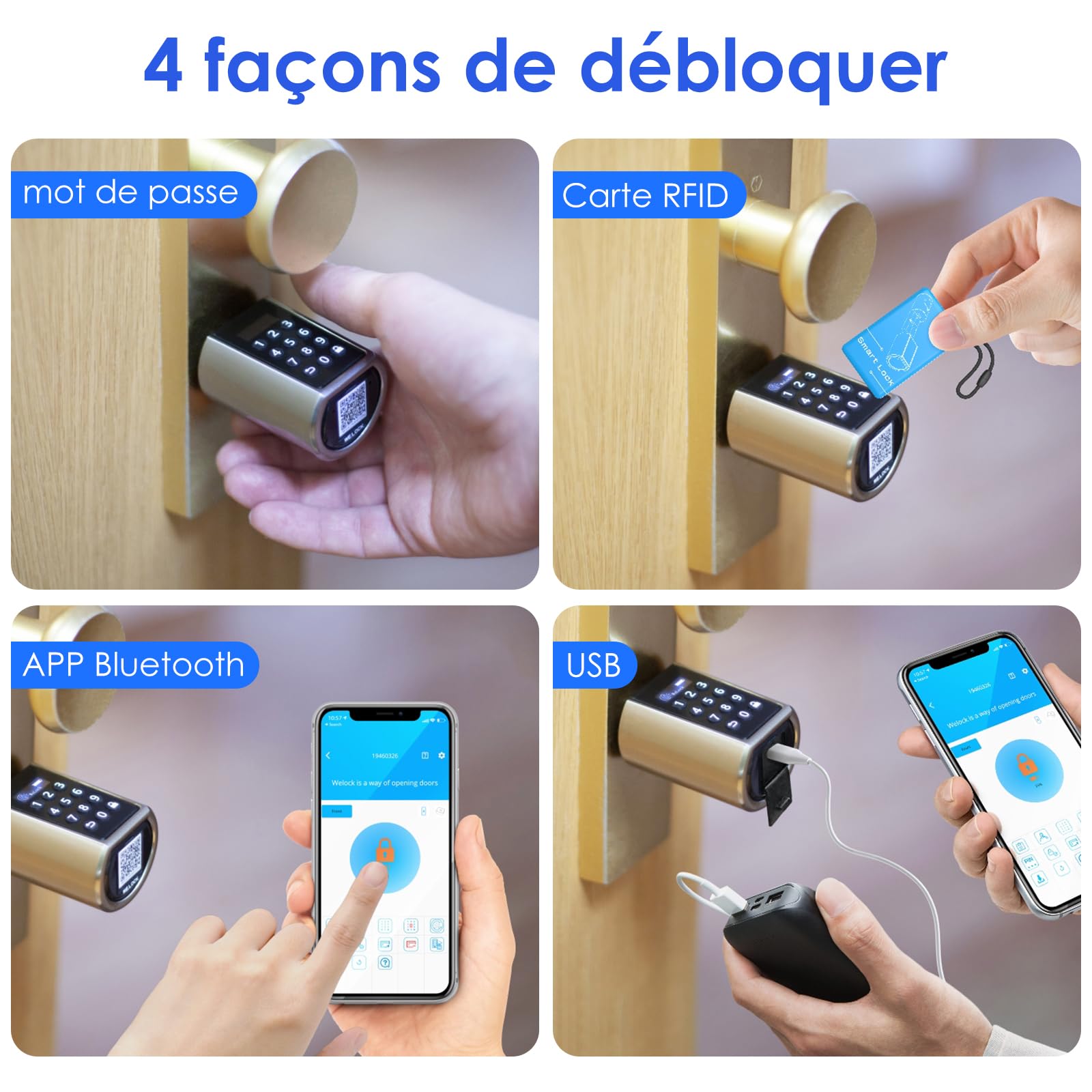 RUILON Serrure connectee porte entree PCB01 - Cylinder à code 40x30 | Serrure electronique avec 3 cartes RFID 1 étui en silicone étanche, APP Commande, portes 50-100 mm, Code temporaire