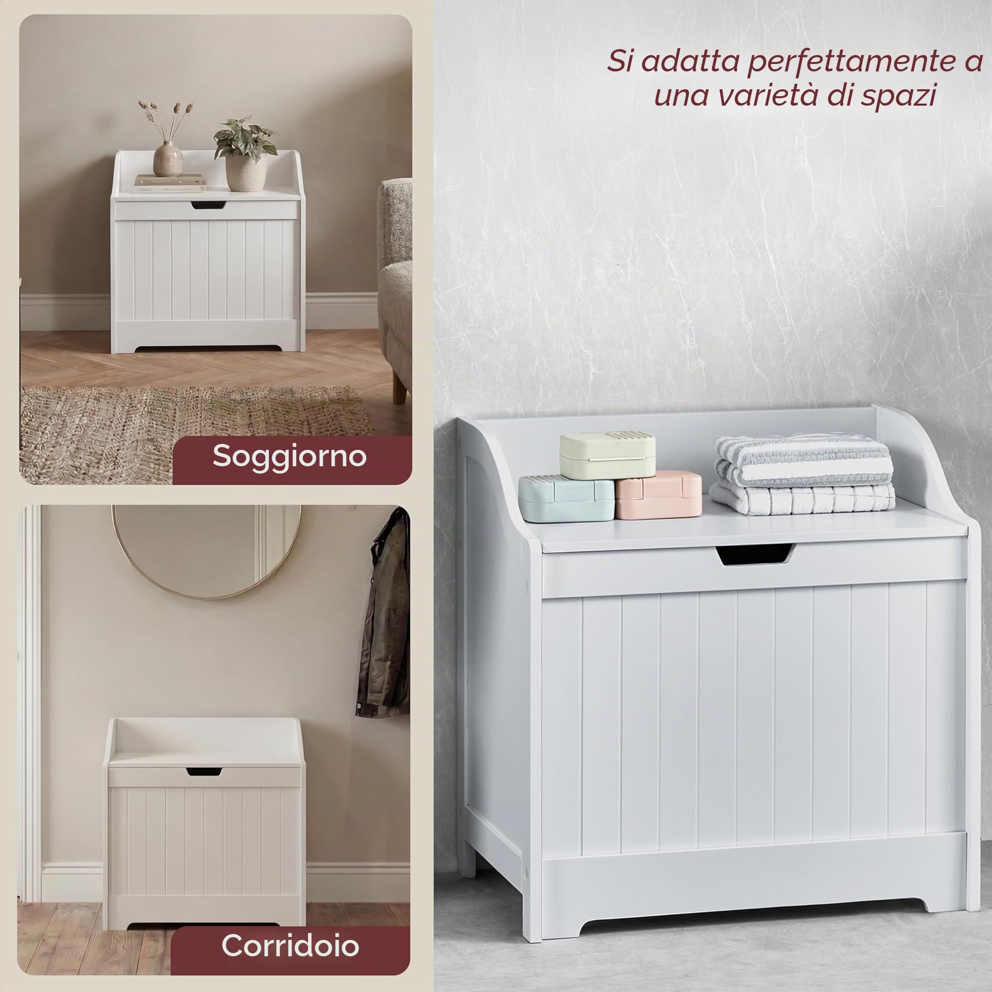 Home Discount Priano Armadio Bagno, armadietto cassettiera pattumiera in Legno per Biancheria, Bianco