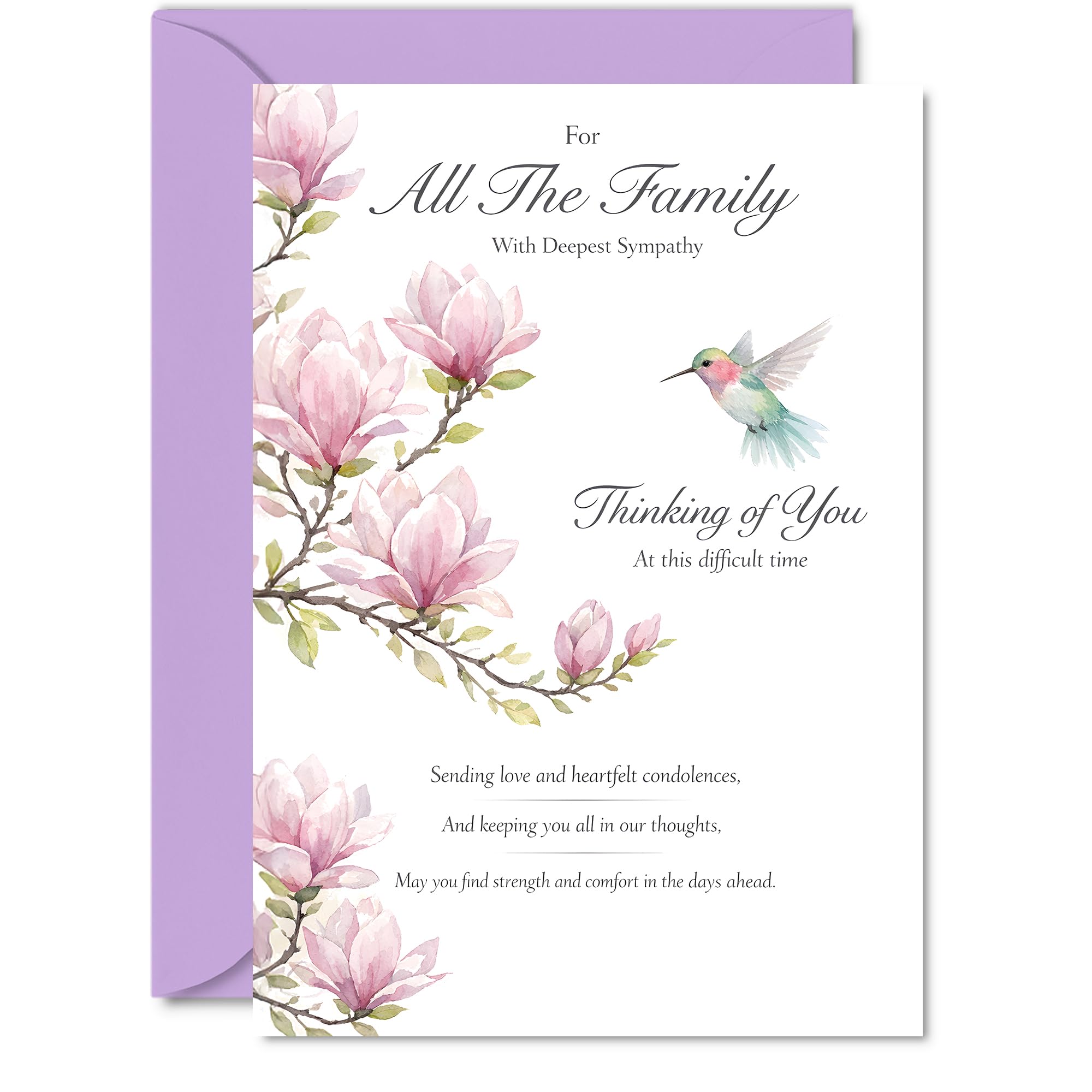Comforting Sympathy Card - Gentle Words for Difficult Days - Soft Pink Magnolia Flowers and Delicate Hummingbird Design - A Thoughtful Way to Show Support - A5, Envelope Included