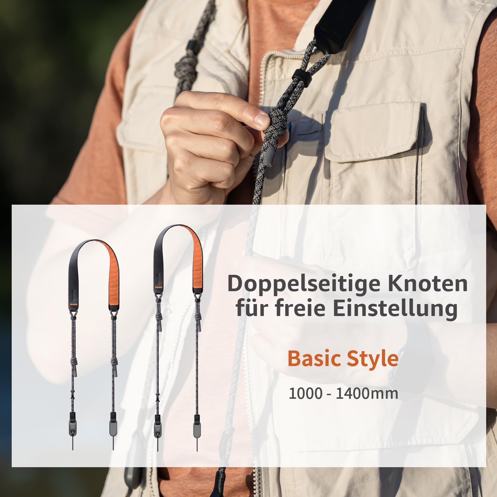 PGYTECH Kamera-Schultergurt Air, Kameragurt Schnellspanner lederähnlich mit geflochtenen Seilen, verstellbarer Kamera-Nackengurt für Nikon/Canon/Sony/Fuji SLR Digitalkameras (Nachtschwarz)