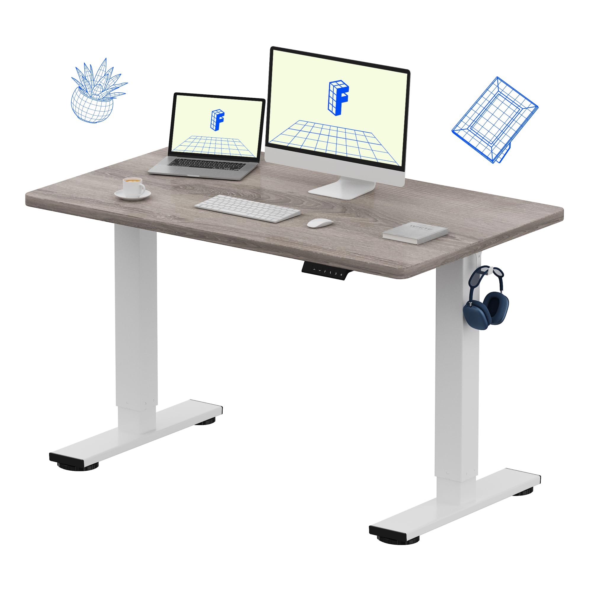 FLEXISPOT EN1 One-Piece Standing Desk with 1-Inch Thick Seamless Desktop, 48"x30" Electric Height Adjustable Desk for Home Office, Multi-Monitor