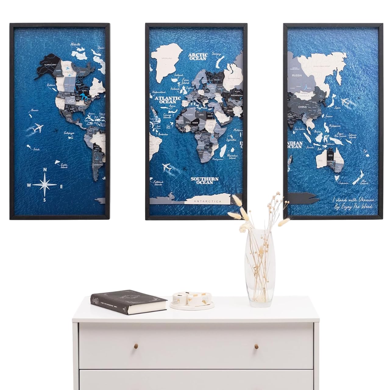 Amazon.com: ENJOY THE WOOD Framed World Map Wall Art Wood Travel