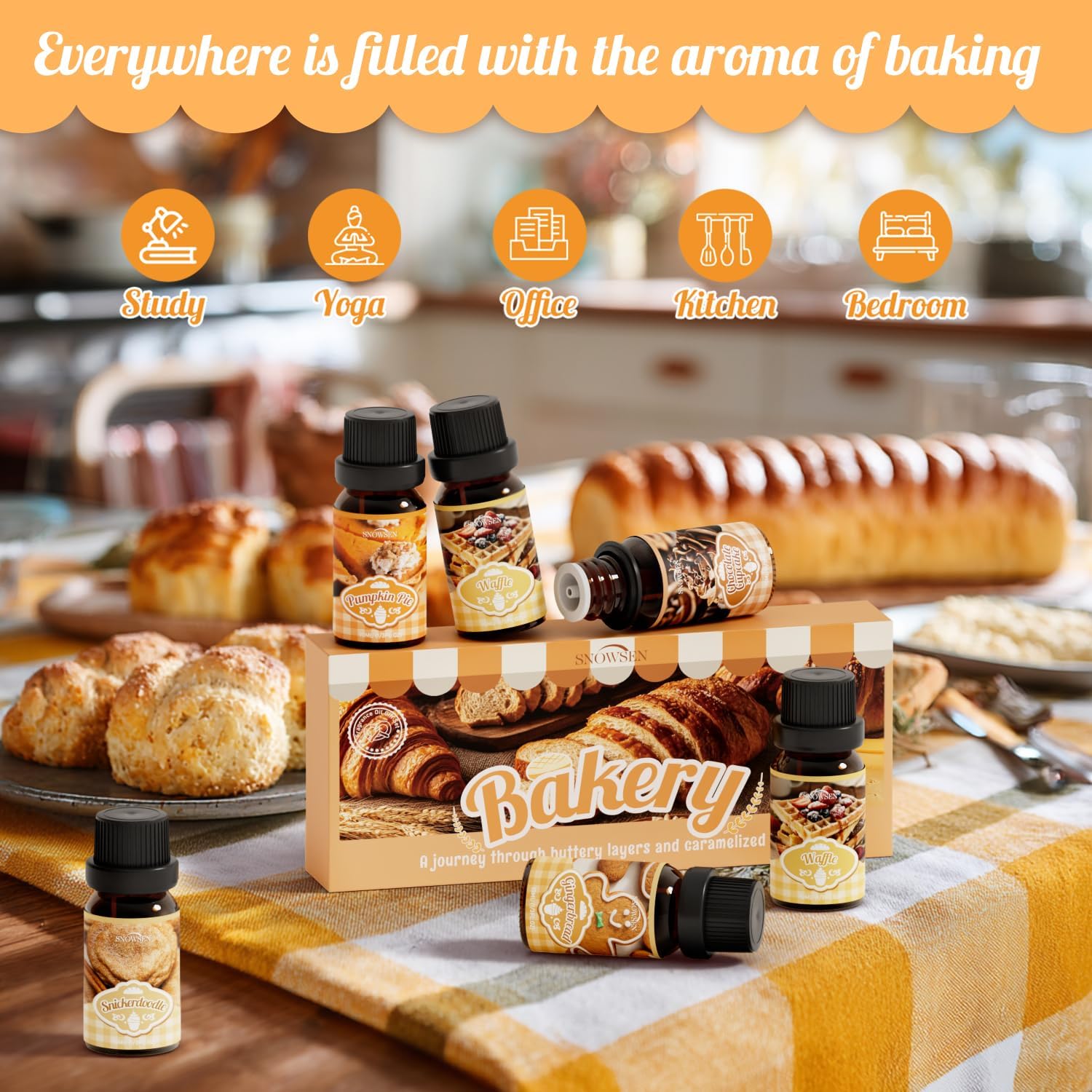 Bakery Essential Oils Gift Set, SNOWSEN Dessert Fragrance Oils for Diffuser for Home, Pumpkin Pie, Waffle, Coffee Cake, Chocolate Cupcake, Gingerbread, Snickerdoodle Aromatherapy Oils - Image 3