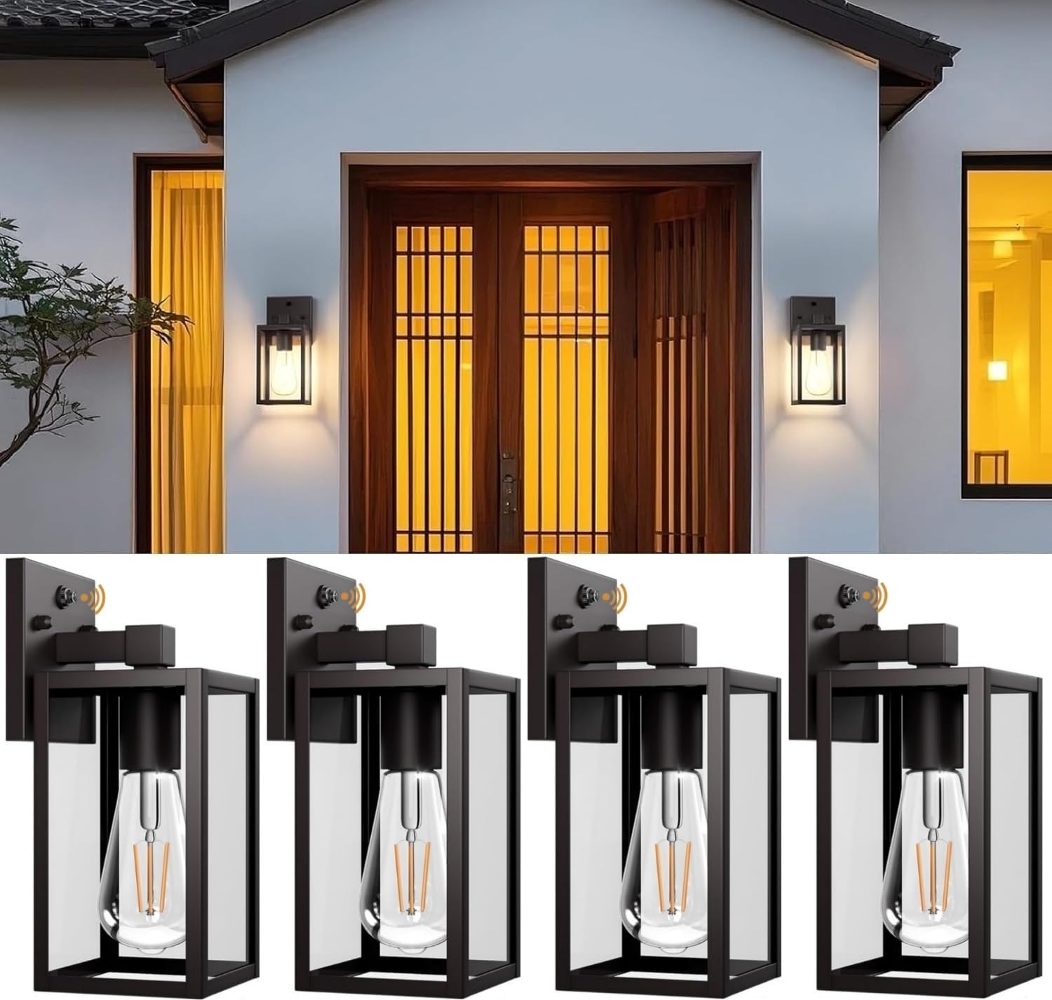 Dusk to Dawn Outdoor Lights for House, 4 Pack Outdoor Wall Light Black Exterior Lighting Fixtures Wall Mount, Aluminum Porch Wall Lanterns Waterproof Outside Light for House Front Door Light