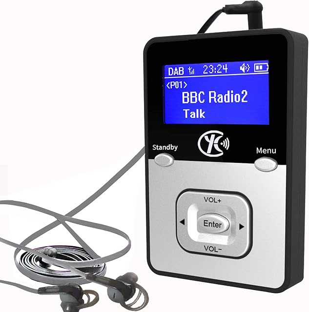 Yaakin K1, personal digital DAB+, DAB / FM radio, MP3 player mini radio, SD card recordable radio, rechargeable battery, portable handheld radio, walking or jogging, including headphones