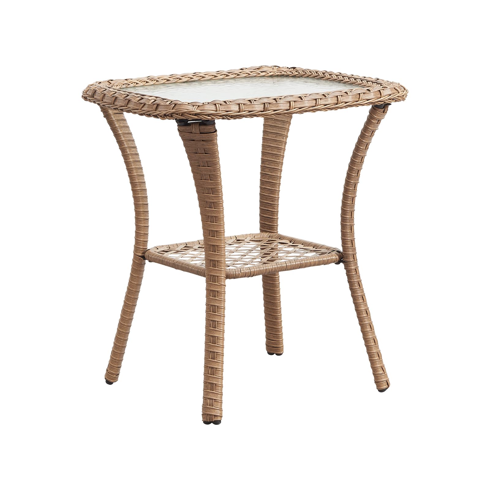 Rilyson Patio Tables Wicker Side Table - Rattan Coffee Tables with Glass Top End Table for Outdoor Outside Patio Porch Square Yellow