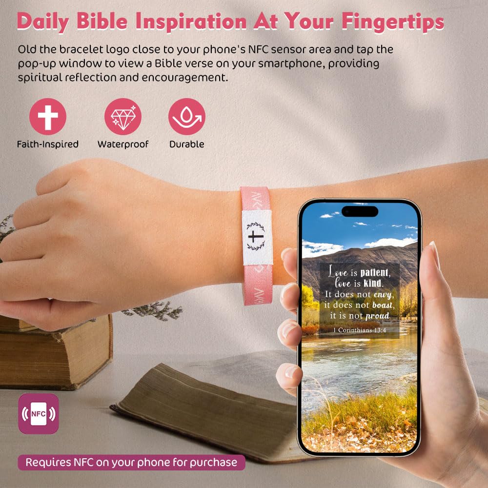 FIDWALL Christian Bible Verse Bracelets with NFC & Inspirational Makeup Bag - Image 3
