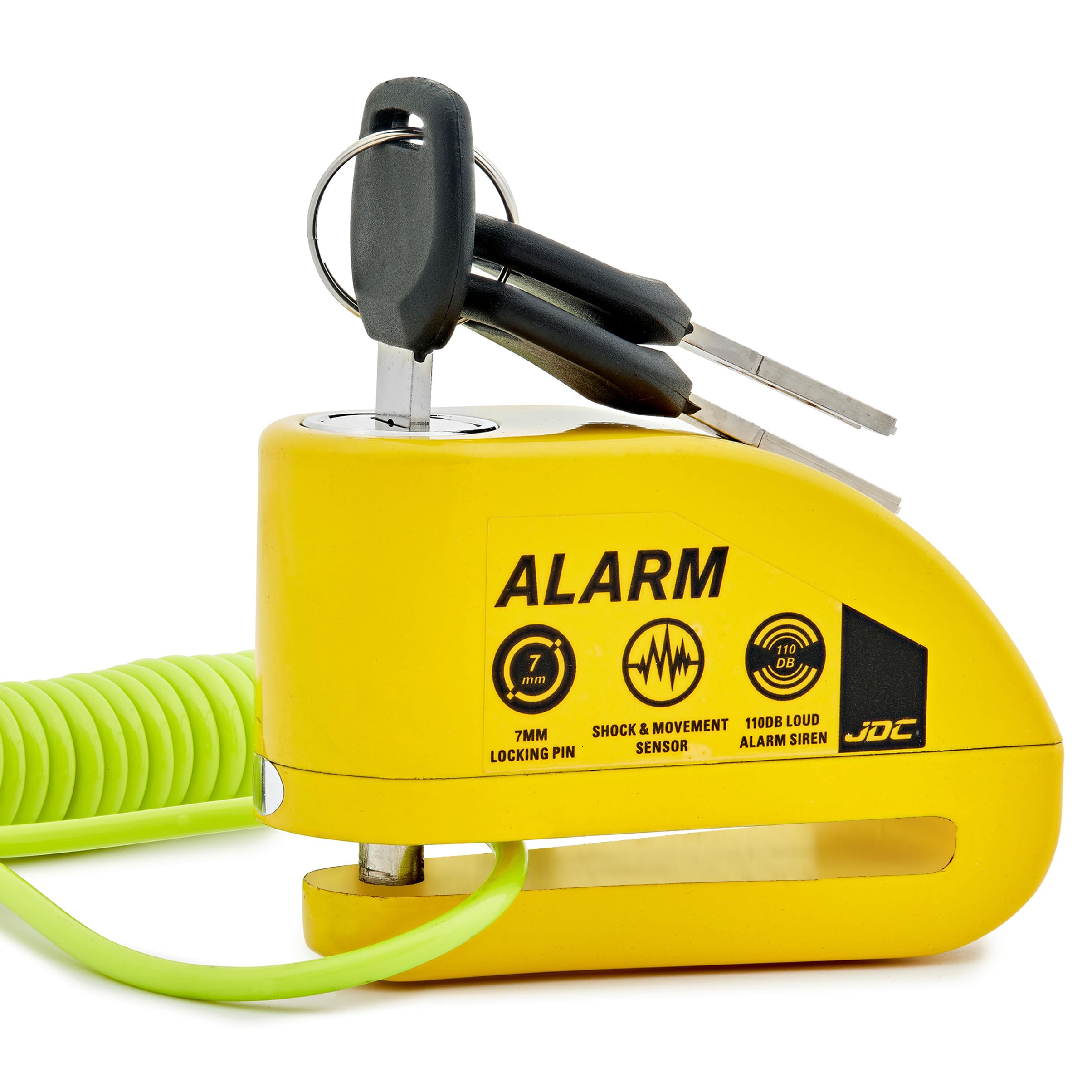 JDC Alarme Bloque Disque Antivol pour Moto Vélo Électrique Scooter Etanche avec Câble De Rappel - Jaws - Jaune