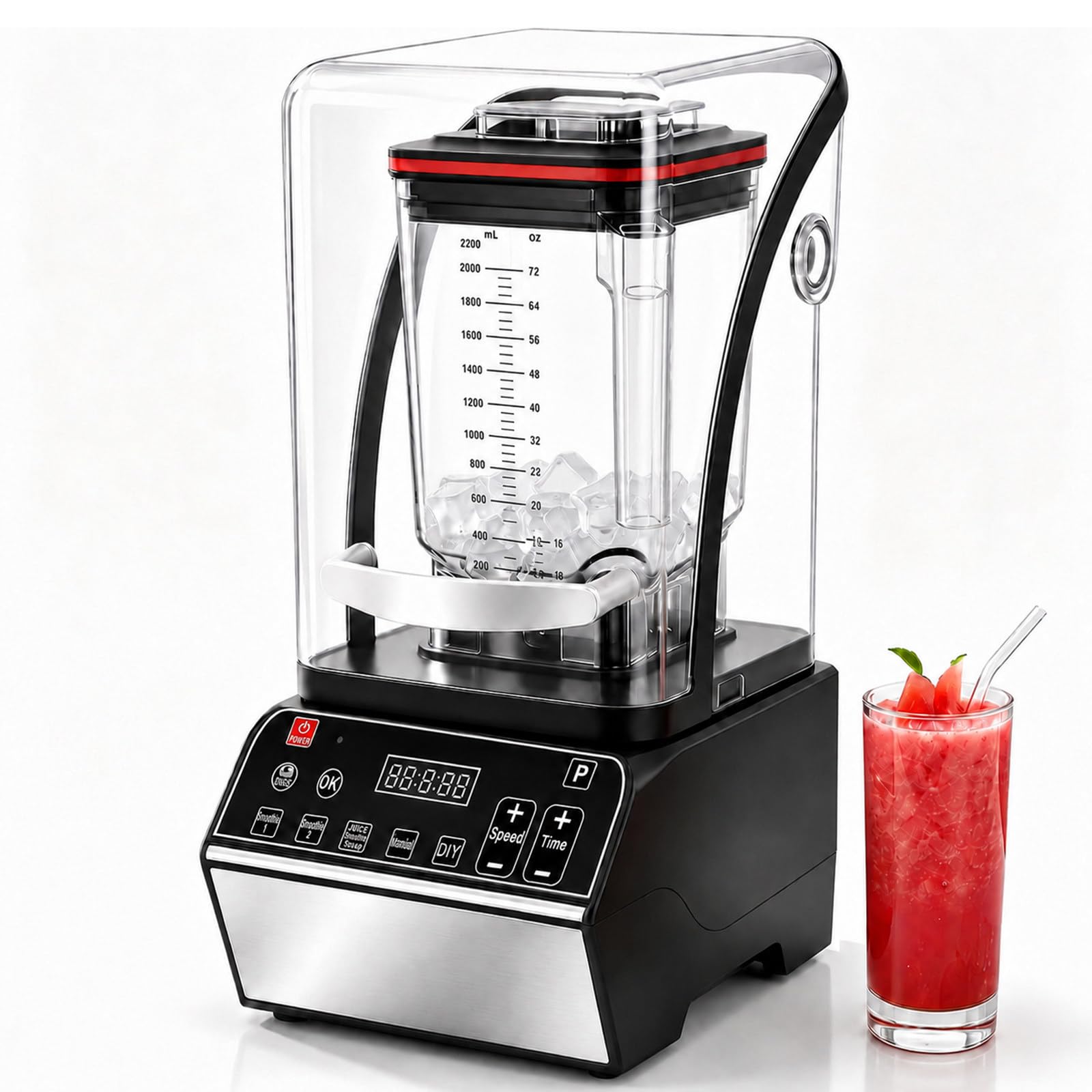 Cichy Blender Komercyjny, 46000 RPM, 80 Oz, Łatwe Samoczyszczenie | Wybierz Sześć Programów Jednym Dotknięciem lub Ustaw Ręcznie Prędkość i Czas, Tworząc Smoothie, Shake, Sosy i Zupy po Swojemu