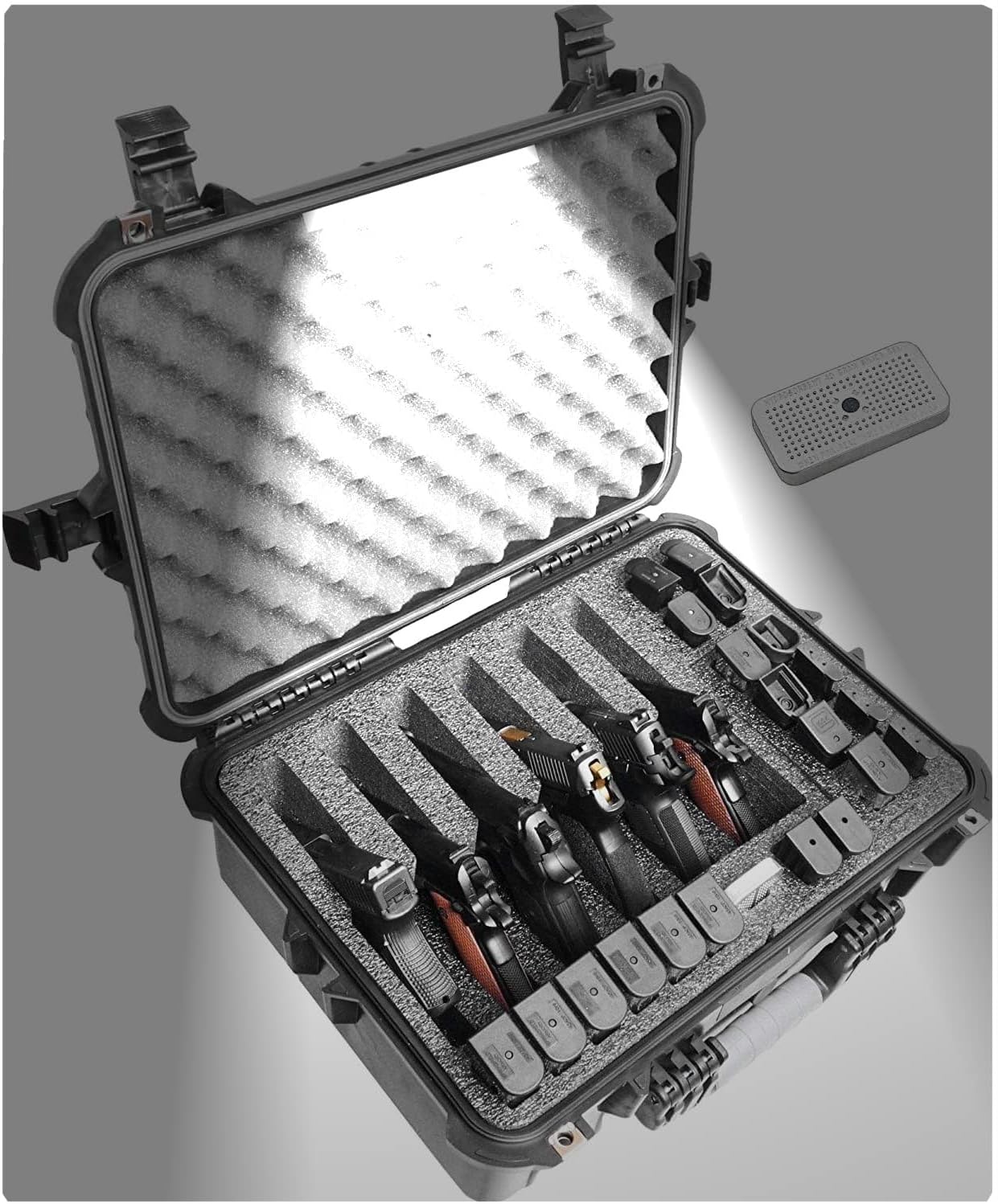 Case Club 6 Pistol & 20 Magazine Case with Accessory Pocket. Pre-Cut, Heavy Duty, Waterproof, with Silica Gel for Gun Rust Prevention (Upgraded Gen-2)