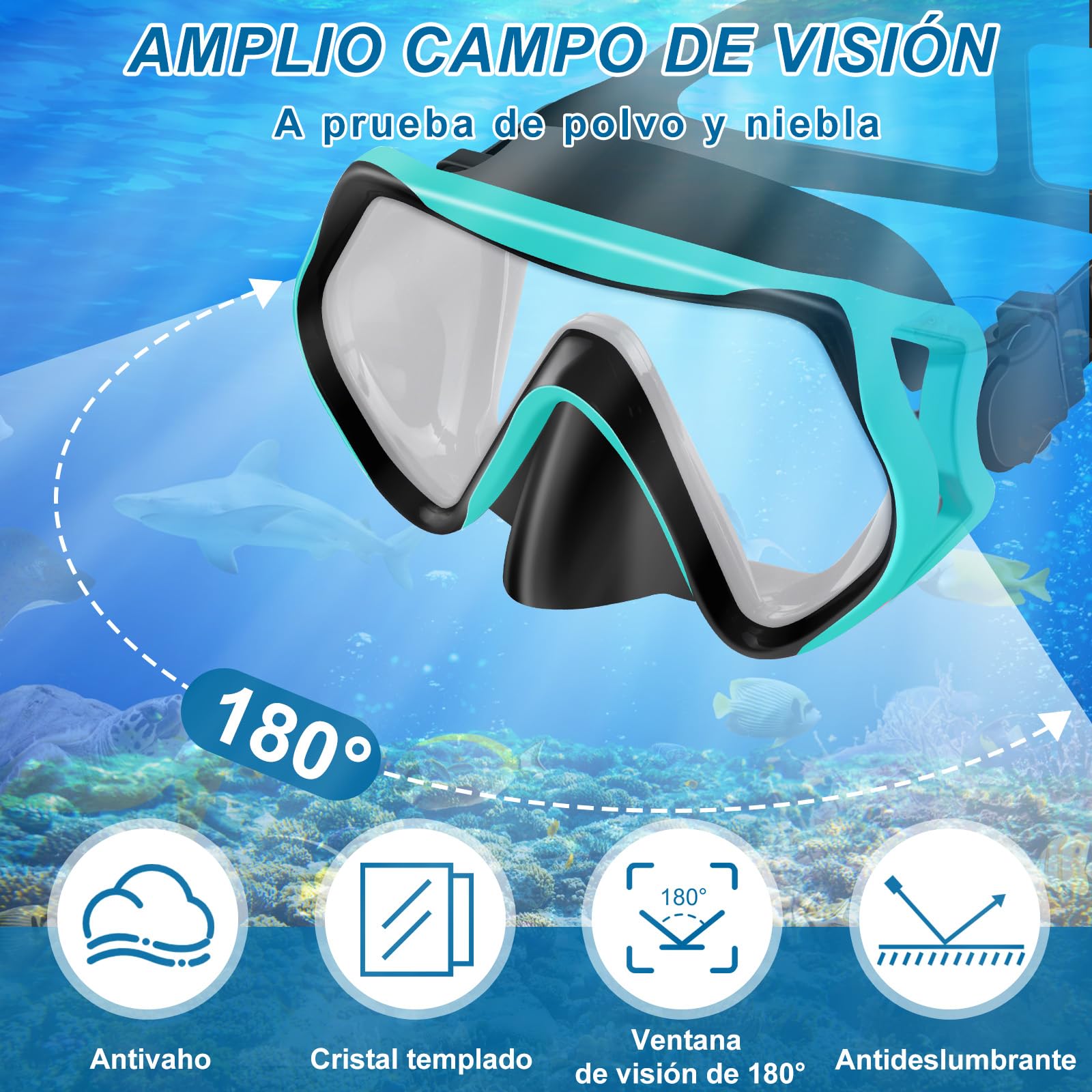 IEEILULU Set de Snorkel para Adulto, Esnórquel Settauch Set con Gafas de Buceo, Tubo de Respiración Semiseco y Aletas Ajustables, Snorkel Set para Adulto Aventura Submarina