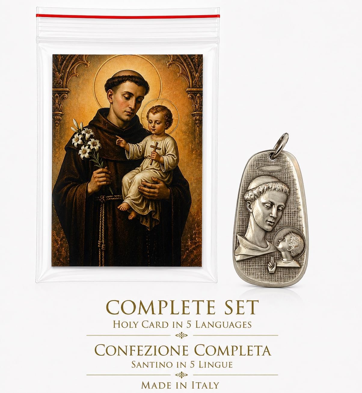 I G J SAINT ANTHONY WITH JESUS CHILD MEDAL - MADE IN HIGH RELIEF IN ANCIENT ITALIAN STYLE - 100% MADE IN ITALY