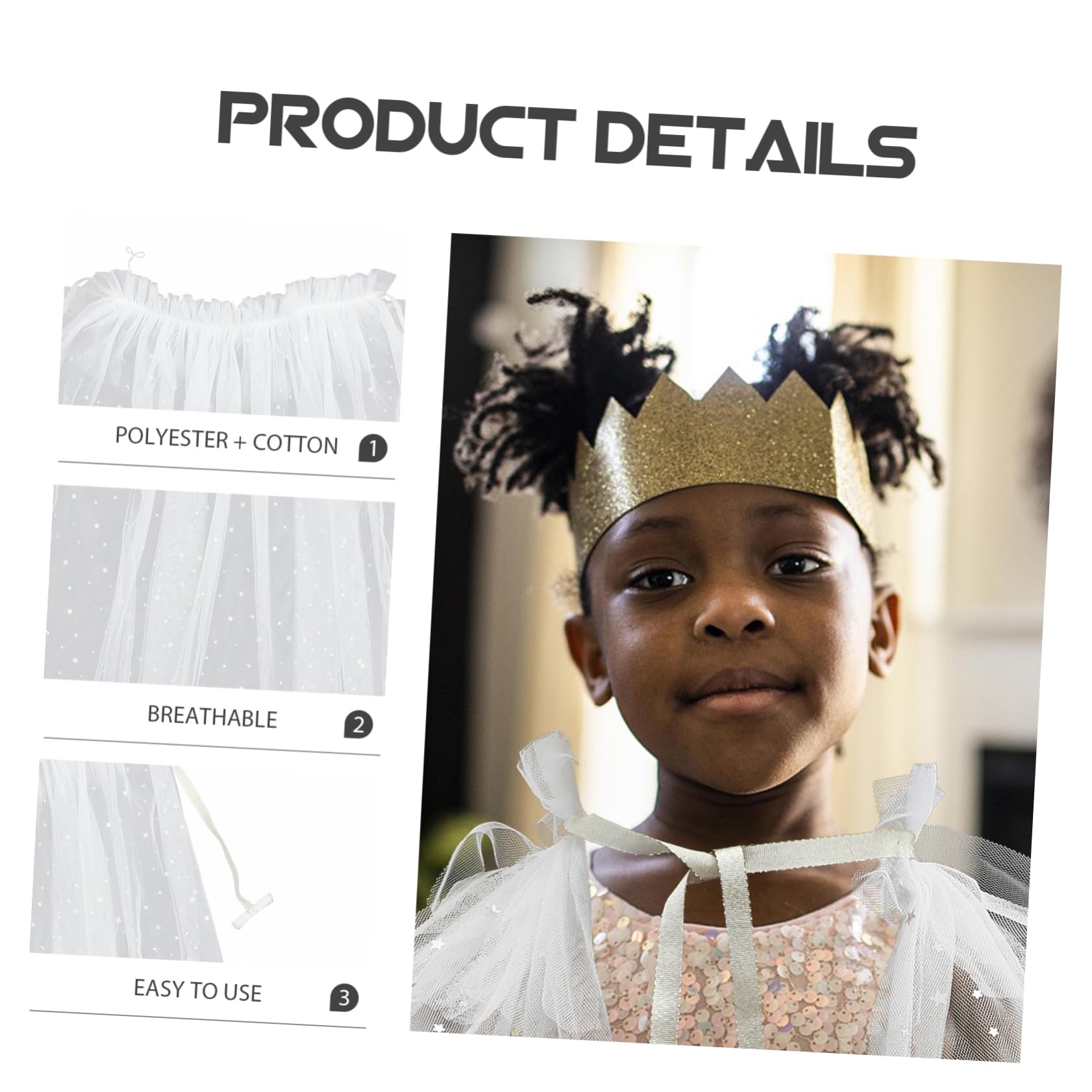 IMIKEYA Mantello Bianco Decorativo per Bambine in Poliestere e Cotone, Leggero e Traspirante, per Feste in Maschera e Eventi a Tema