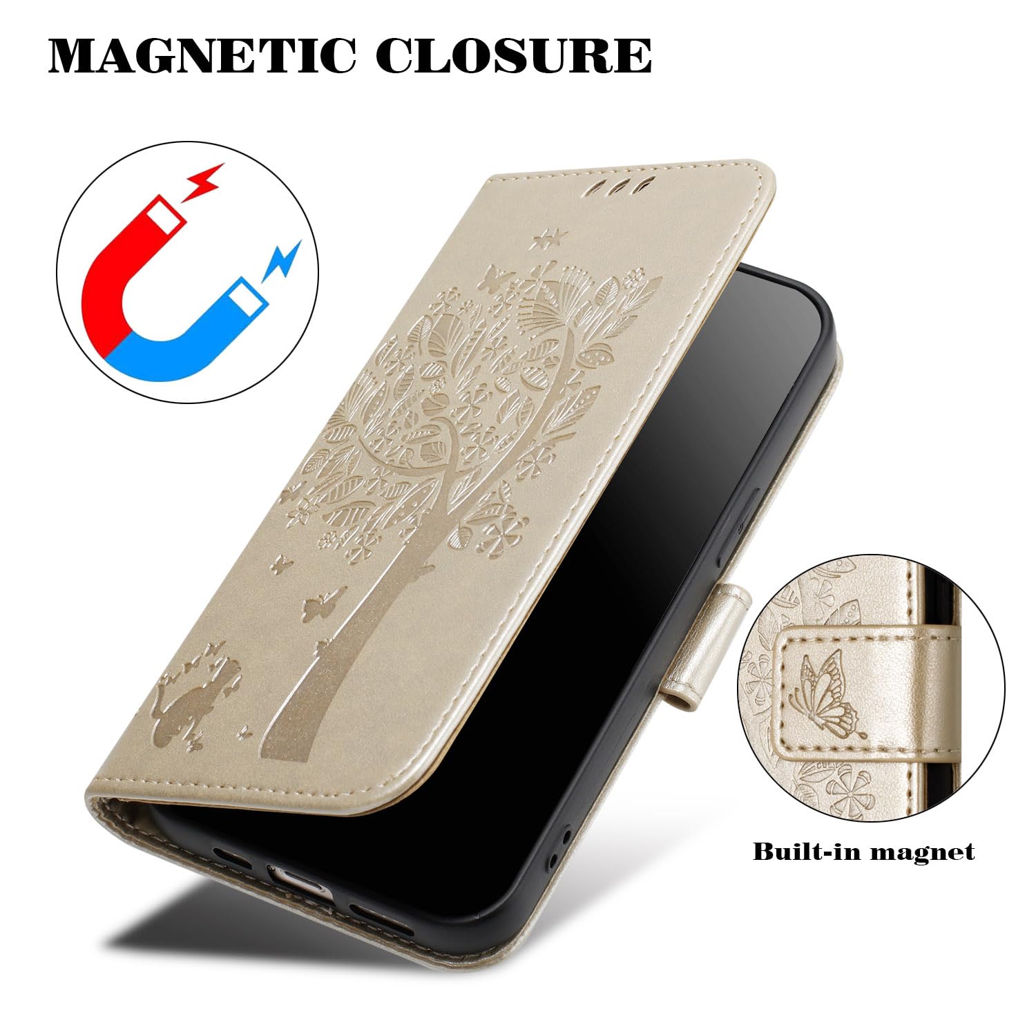 Etui na Samsung Galaxy J7 2017 /J730, skórzane etui z klapką z [funkcją stojaka] [uchwytem na kartę] magnetycznym zamknięciem Etui do Samsung J7 2017 - Złoto