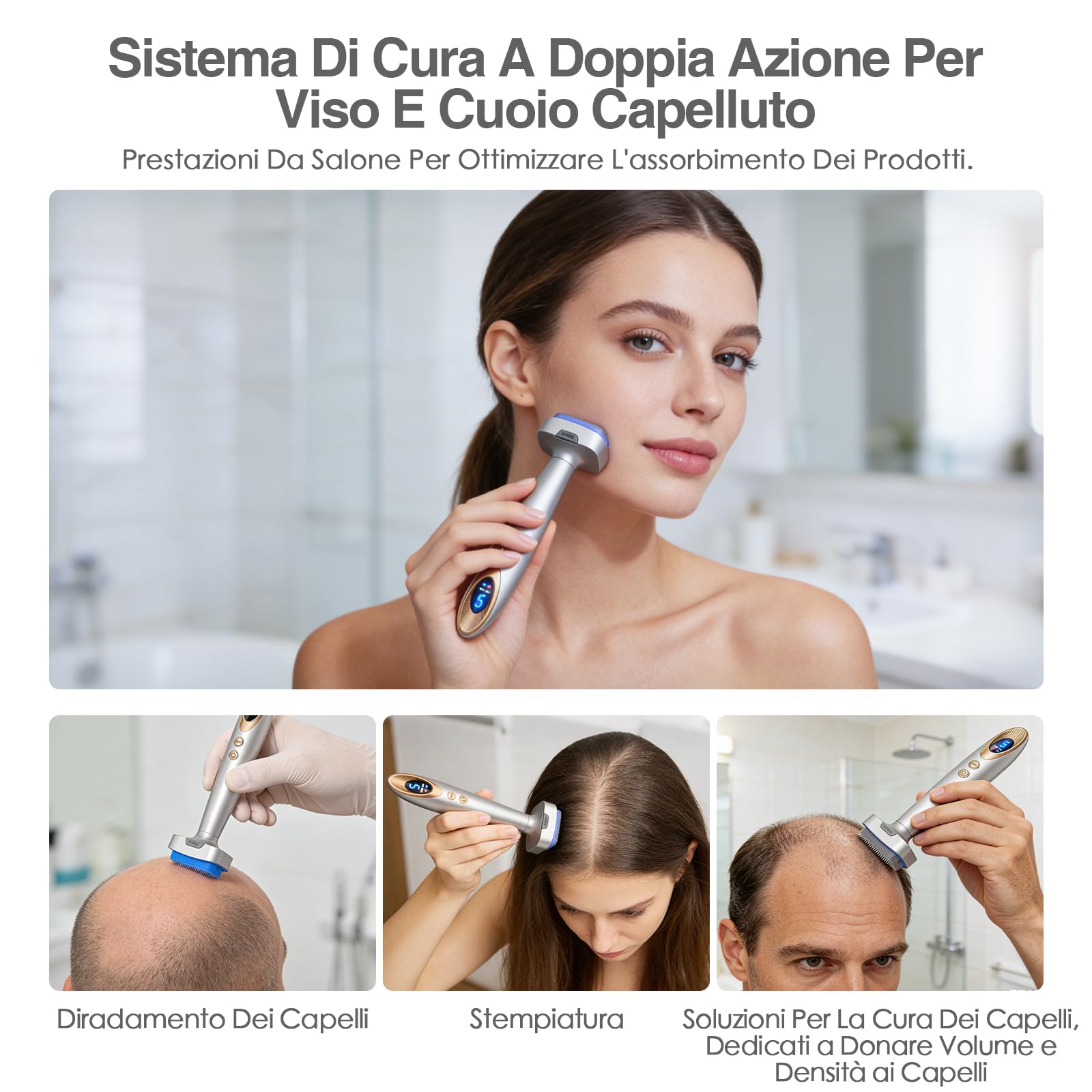 Bio 6 Dermastamp Elettrico Professional 0.5 mm Derma Stamp, 140 Aghi in Acciaio Inox di Alta Qualità, Vibrazione ad Alta Frequenza, Cura con Luce Rossa e Blu, per Capelli, Barba, Viso, Corpo