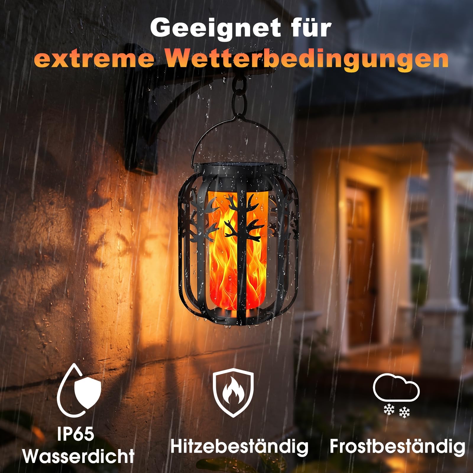 Solarlampen für Außen, 4 Stück Verbessert Solar Laternen für Draußen mit Realistische Flammeneffekte, Dual-Modus-Aufladung USB & Solar, Lampions Außen Wetterfest für Garten, Balkon, Hof Deko