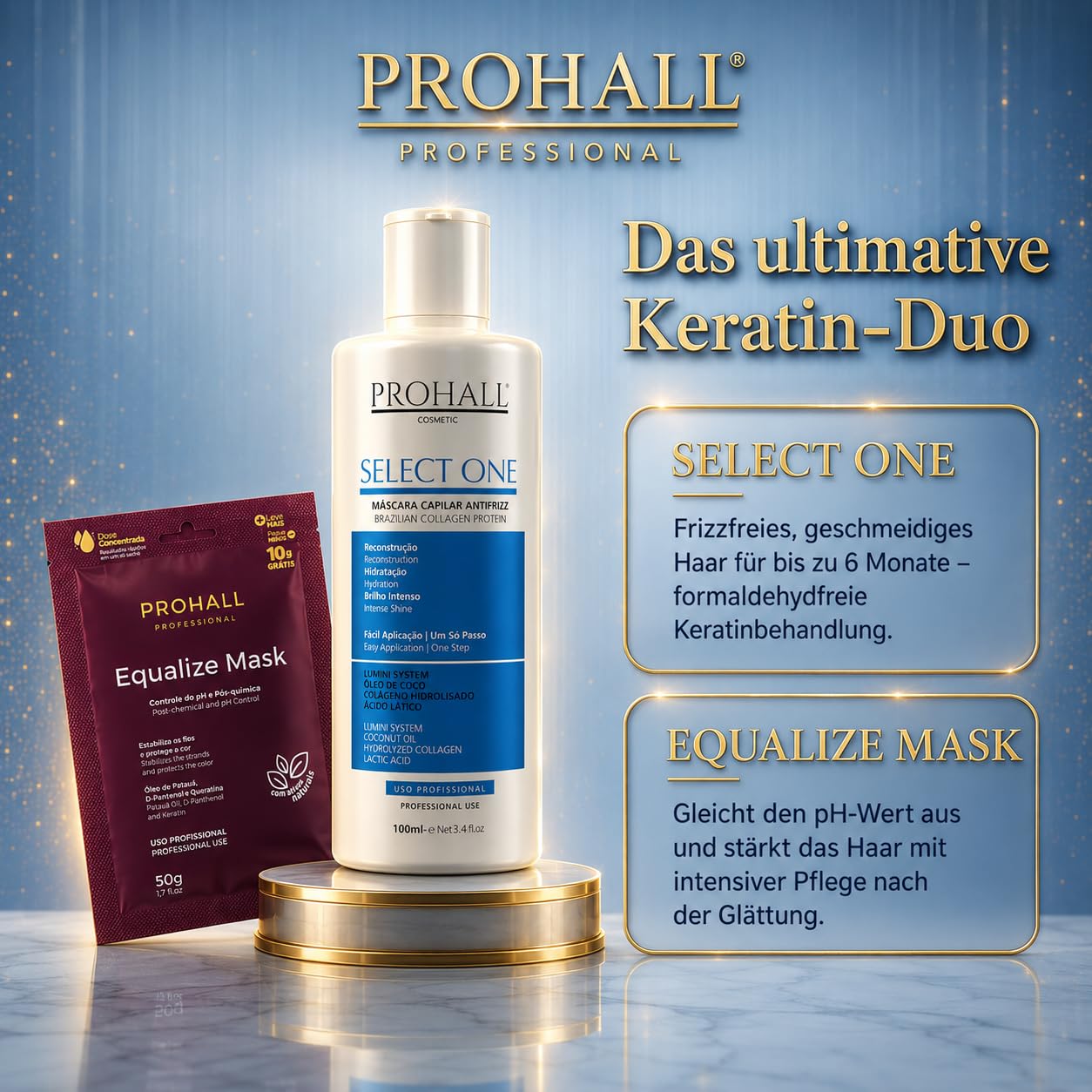 Blonde Keratin-Haarglättungsbehandlung zu Hause–Formaldehydfreie brasilianische Keratin-Haarmaske für widerspenstiges & krauses Haar–Dauerhafte Haarglättung hält bis zu 6 Monate-Select1 Prohall-3.4FLz