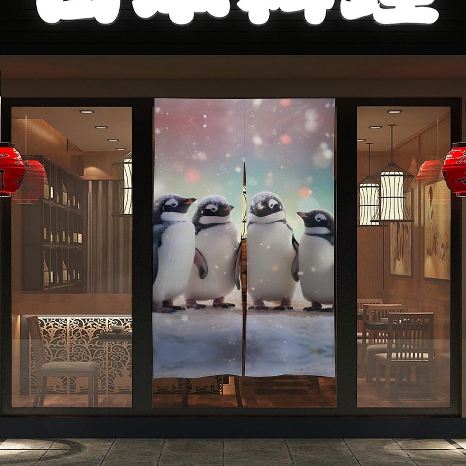 Penguin Birds Door Curtain Blackout Door Cover Curtains Door Screen for Home Accessories