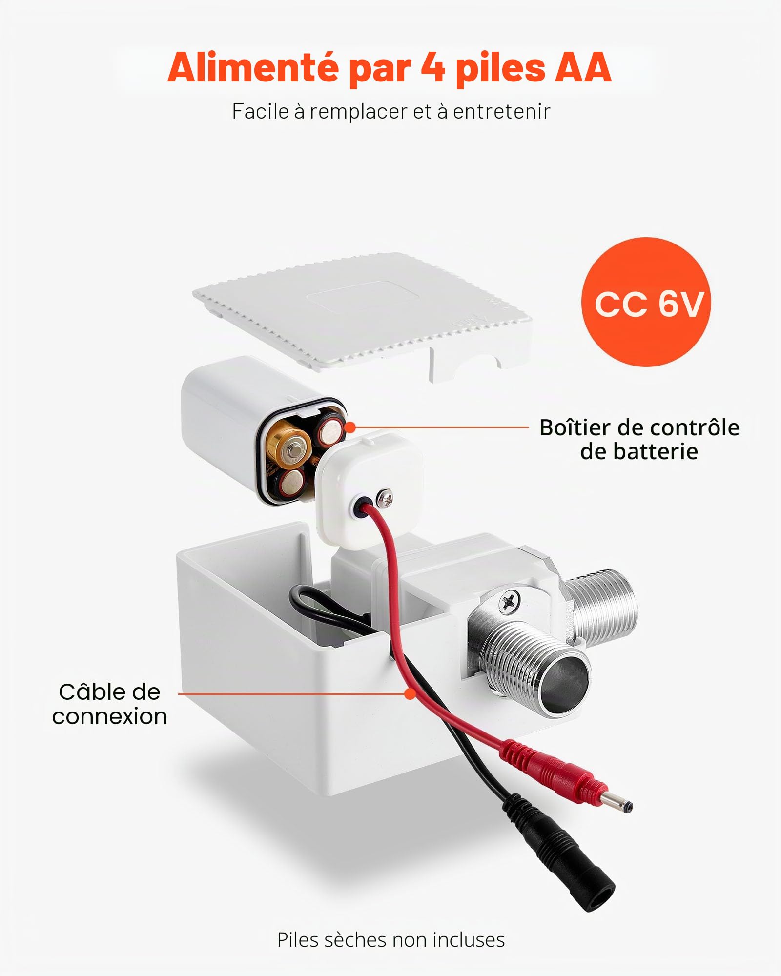 VEVOR Robinet Automatique sans Contact, Mitigeur Lavabo Cascade à Capteur de Mouvement, Mélangeur d’Eau Chaude et Froide avec Plaque de Protection, pour Tuyau 9,5 mm, Bar Cuisine Salle de Bain, Noir
