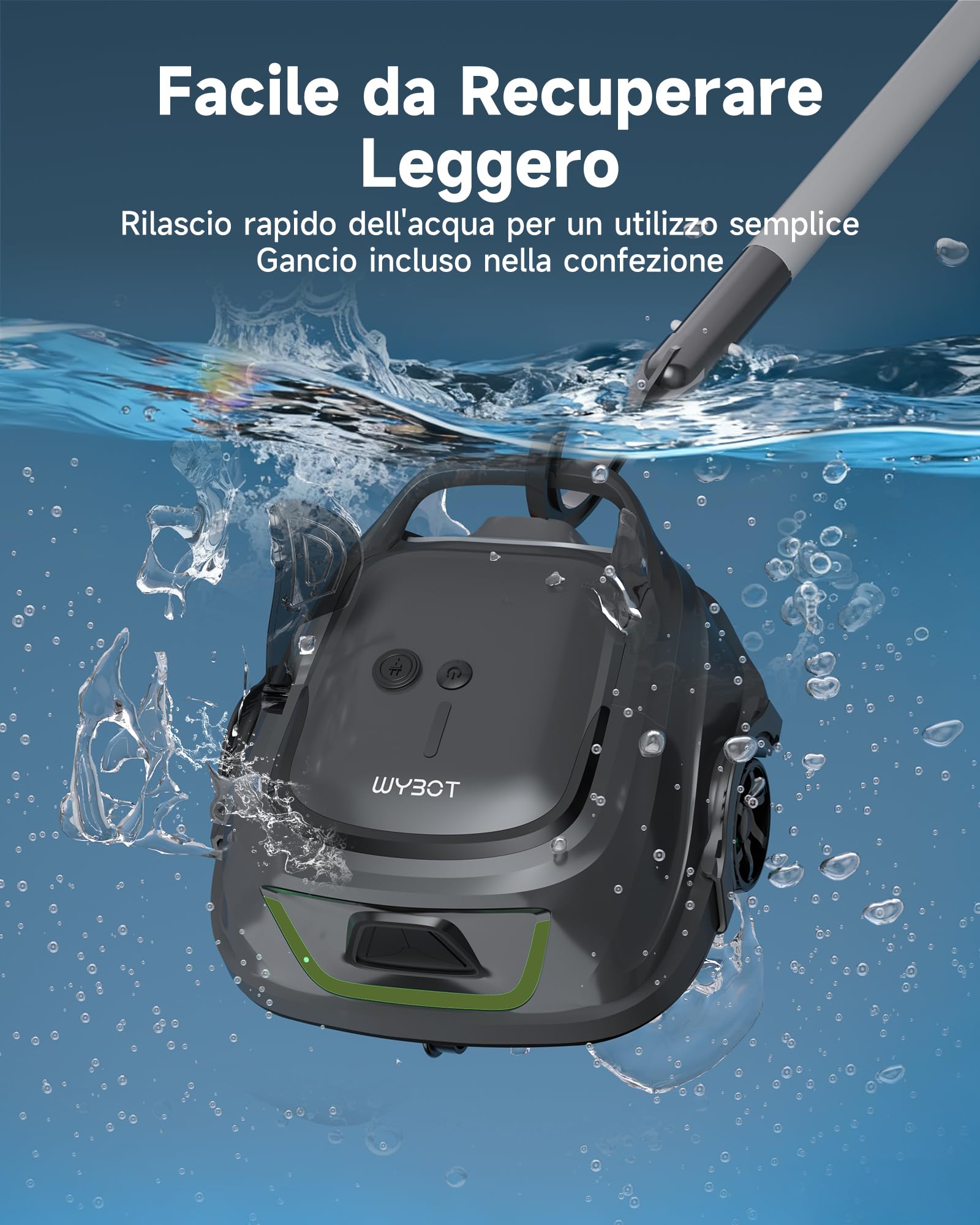 WYBOT A1p Robot Piscina Inalámbrico, Autonomía 120 Min, Doble Tamiz, Limpia Piscinas Sobre Suelo Planas Hasta 100 M², Limpiafondos Piscina Automático, Verde Oliva