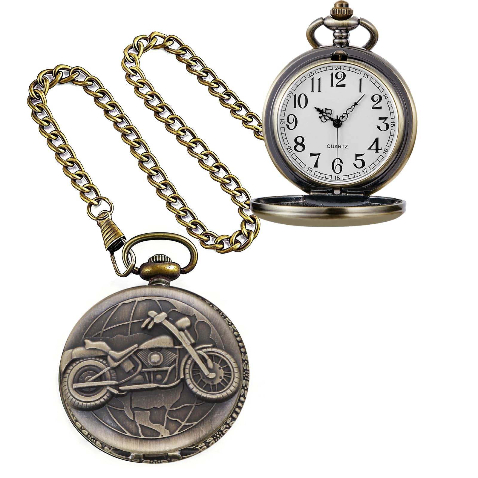 Vintage Punk Motorcycle Pocket Watch Quartz Bronze Steam Train Pocket Watch Men Women Gift for Christmas Birthday