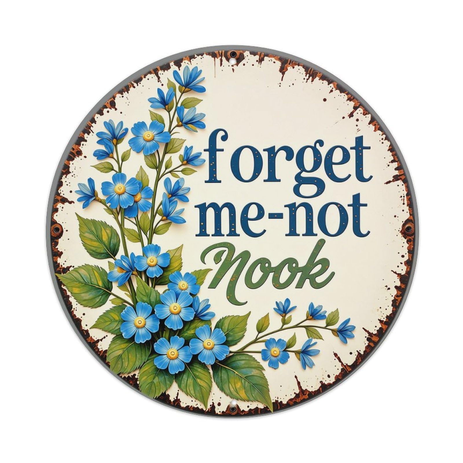 Jdyaojiesheng Vintage Forget Me Not Flowers Sign Round Tin Sign Retro Metal Wall Decor Metal Poster, Home Bar Garage Farmhouse Cafe Wall Art Decoration 8X8inch