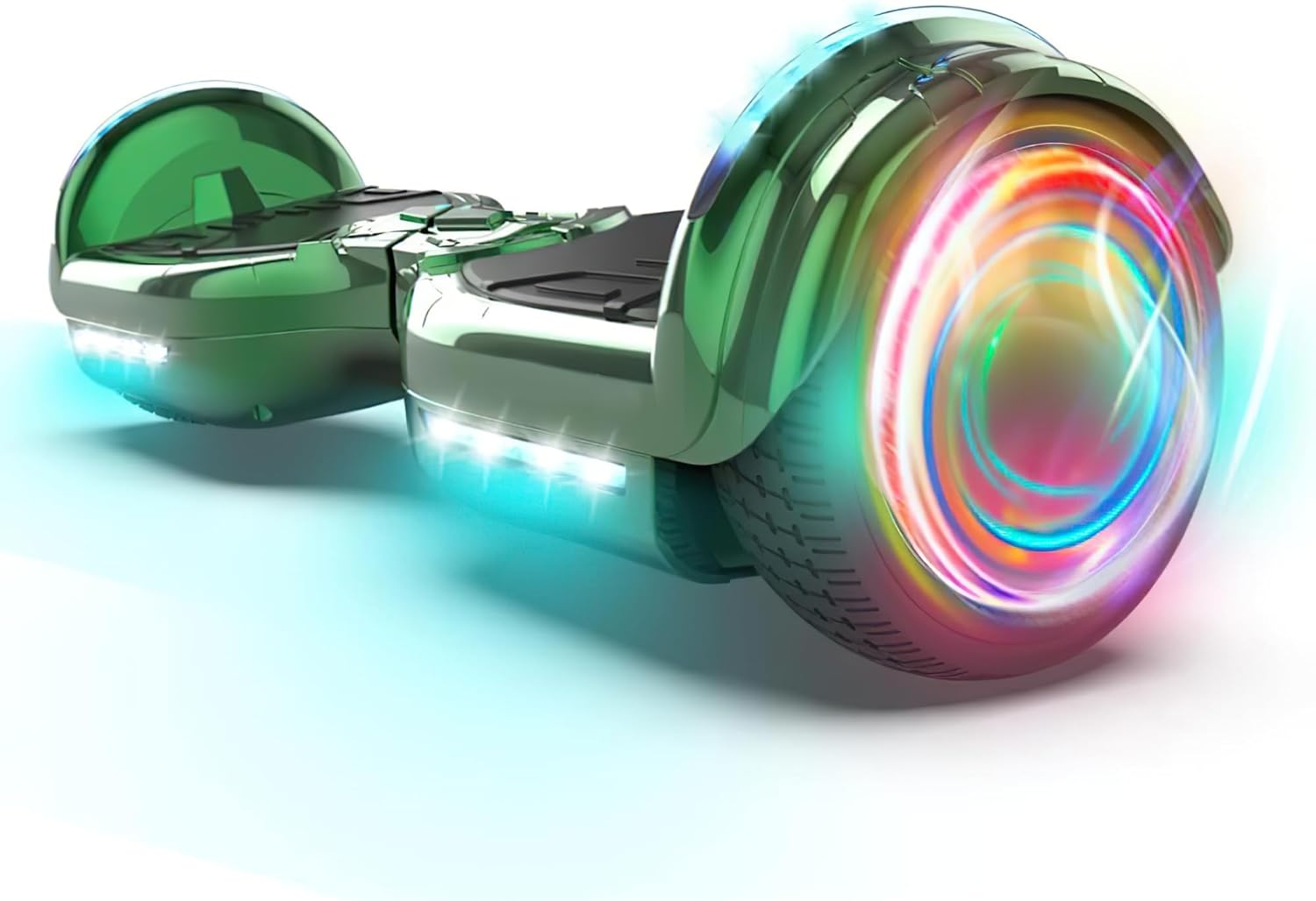 Electric Hoverboard for Kids, Hover board with Wireless Bluetooth Speaker and LED Flashing Wheel Lights, 6.5″ All Terrain Hoverboard Max Speed 9 MPH, Max 165lbs​ (Chrome Green)