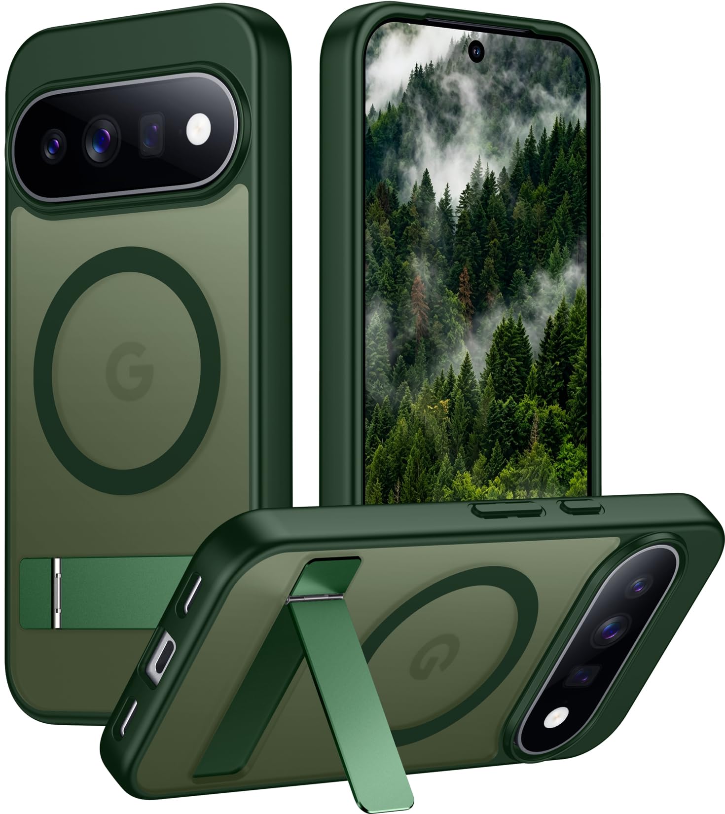 Temdan Designed for Google Pixel 11 Case 2026, [Built-in Invisible Kickstand][Compatible with MagSafe][Military Grade Shockproof] Slim Translucent Matte Phone Case-Green