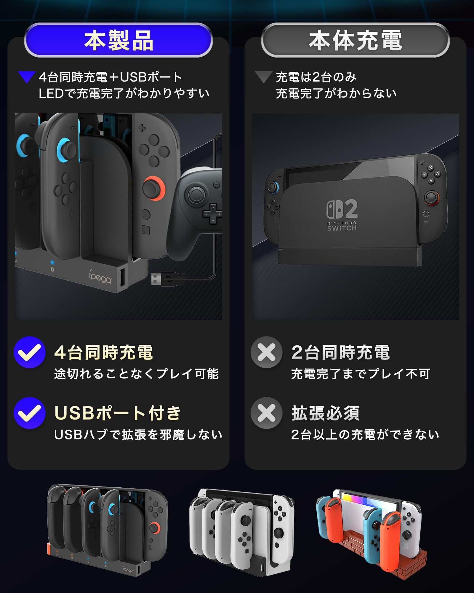 Amazon.co.jp: [FIRME] Switch2 用 4台同時充電 ジョイコン ドック