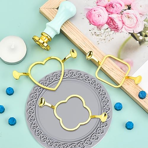 Miniatura 5 de cnomg 7 piezas de moldes de sello de cera de metal, esterilla de sellado de cera de oro, kit de moldes para invitaciones, sobres, regalos, embalaje