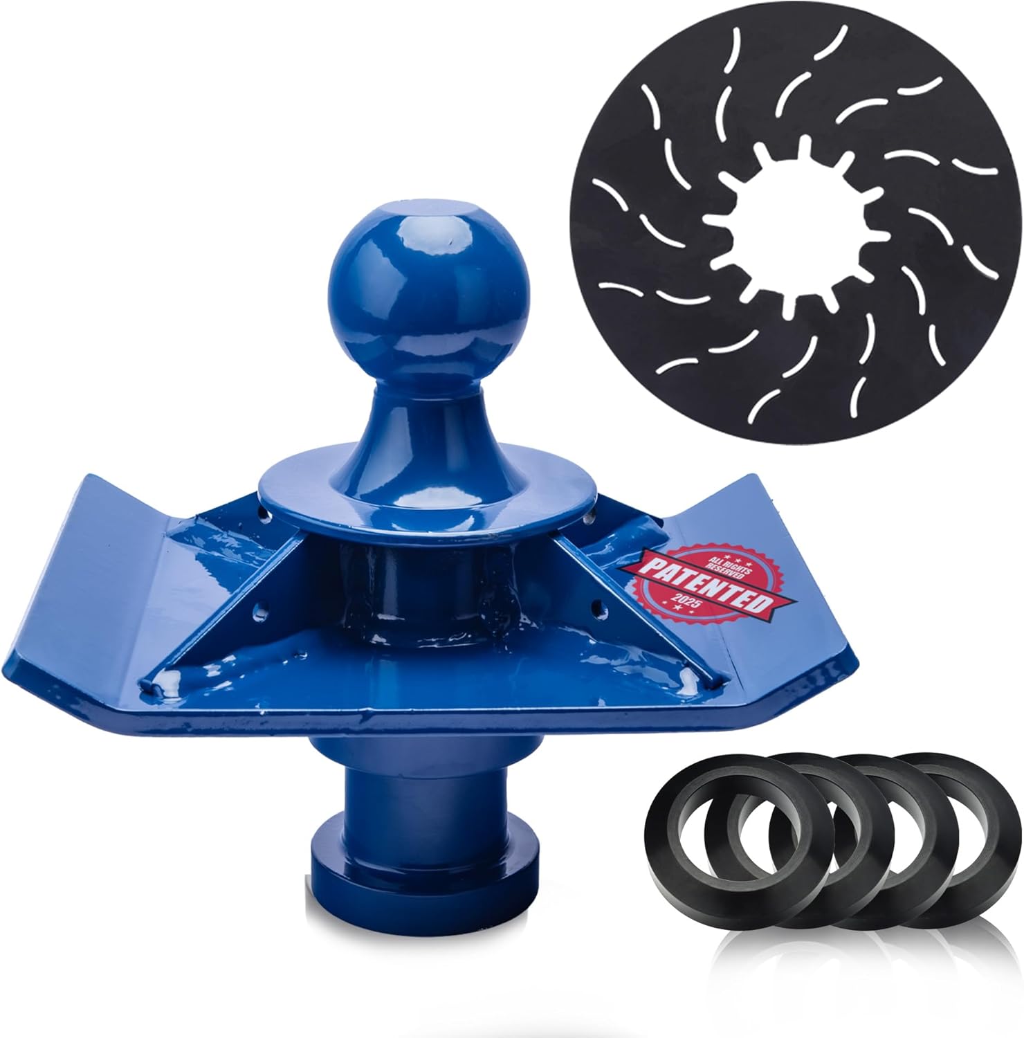 Gooseneck Ball to Fifth Wheel Adapter,1.5" Raised, Heavy Duty Reinforcing Ribs Structure, for Tractor or Trailer Fifth Wheel, Anti-tilt PU Washer and 5th Wheel Lube Plate Included,Blue