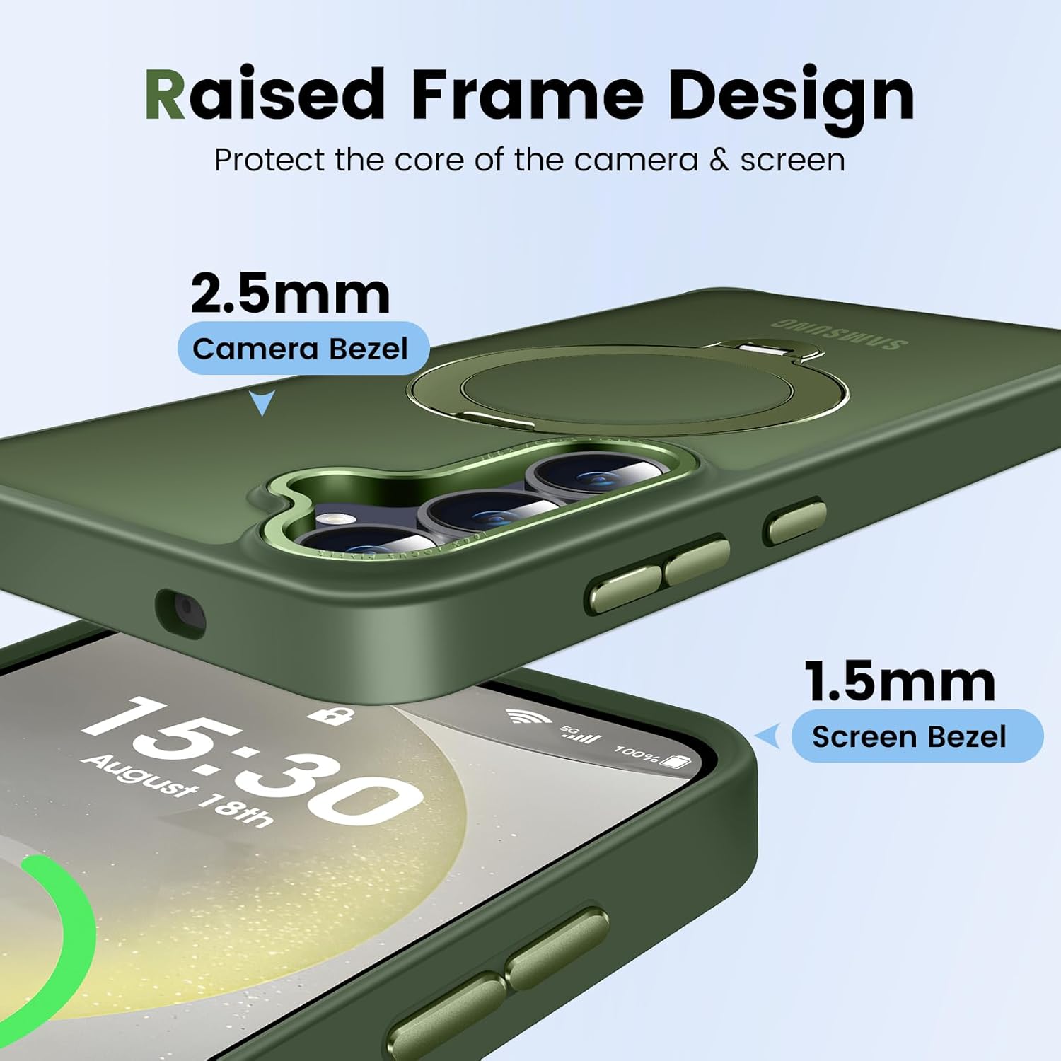 360° Spin Magnetic Ring Stand for Samsung Galaxy S24 Plus Case, Military-Grade Drop and Shock, Supports Magnetic Charging, Translucent Matte Phone Case for Samsung S24 Plus (Matte Green)