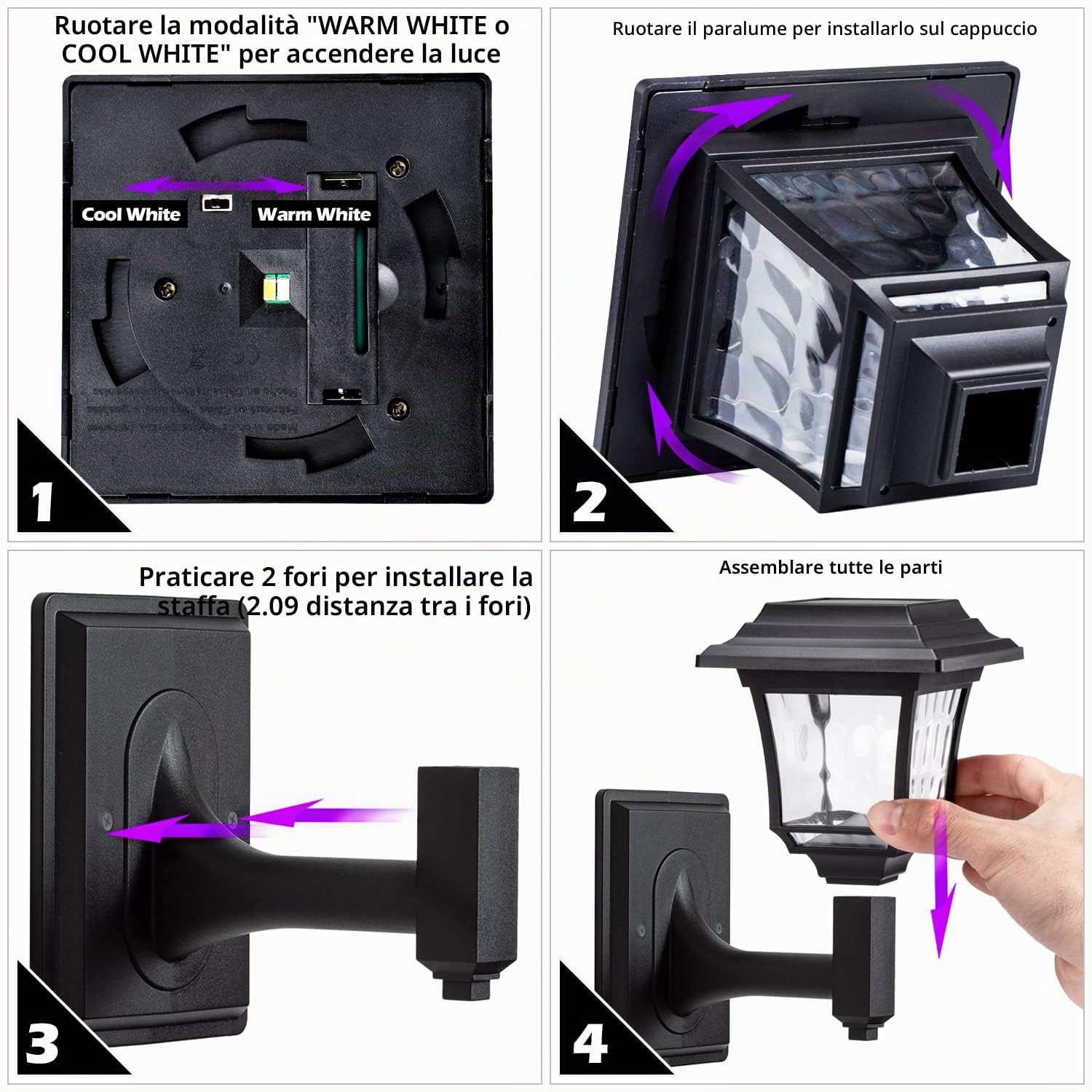 LeiDrail Luce Solare LED Esterno 4 Pezzi Faretti Solari a Led da Esterno Impermeabile 2 Modalità Lampada Solare per Giardino Patio Yard Deck