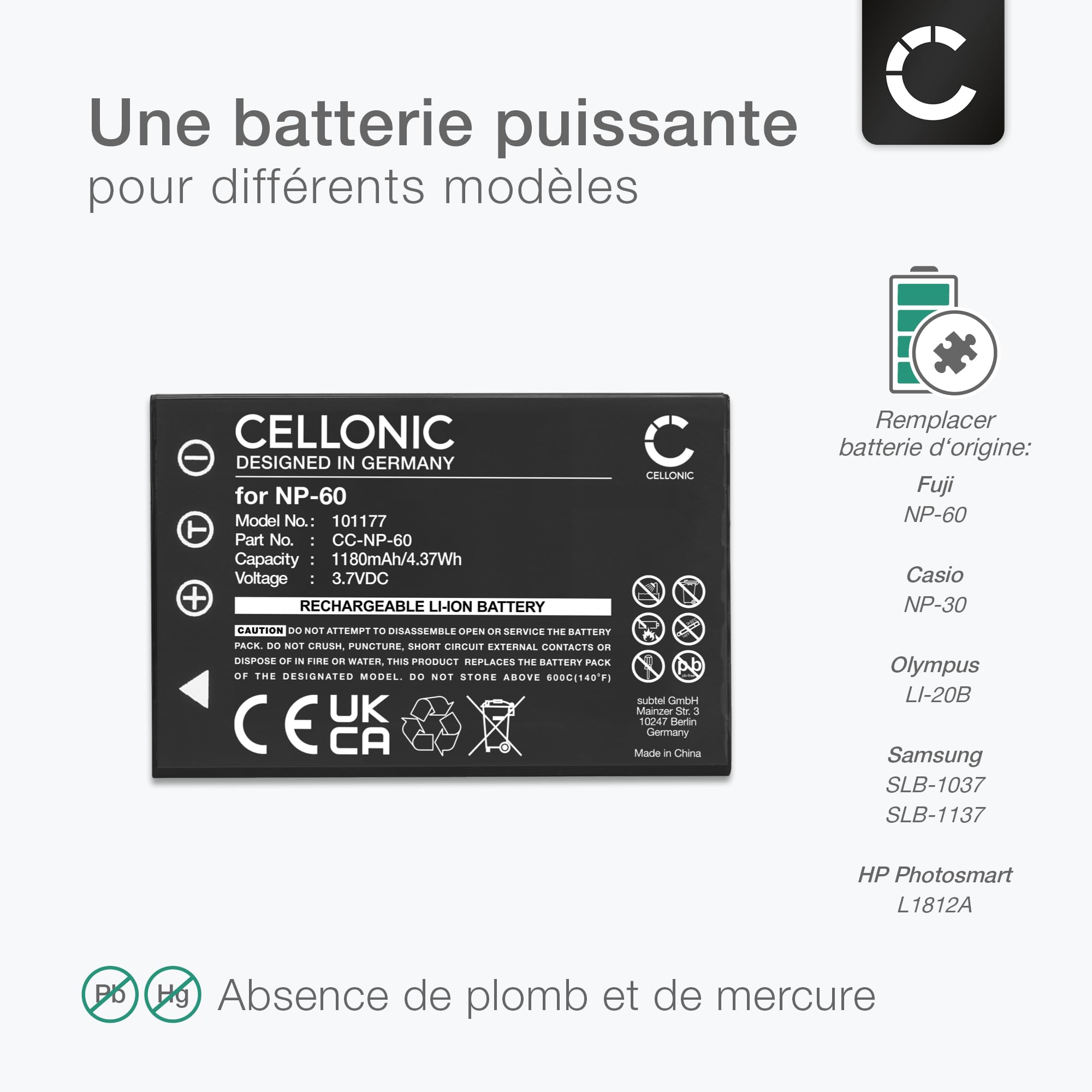 Accumulateur pour HP Photosmart R507, 1000 MAh remplacé