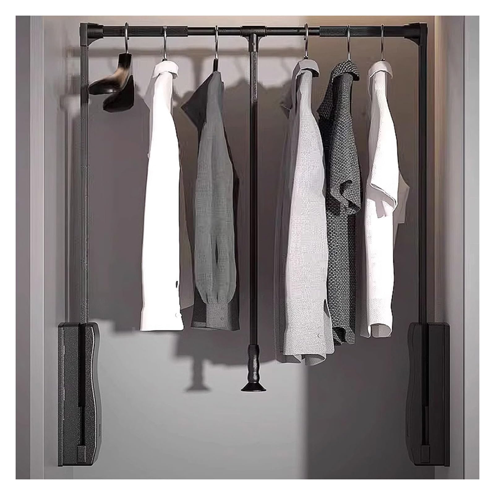 AYCDL Pull Down Closet Rod,Adjustable 550-1250mm Lift Wardrobe Rail,Wardrobe Clothes Hanr Rail Soft Return,20KG Load-bearing,for Cabinet/wardrobe,Black-930-1250mm
