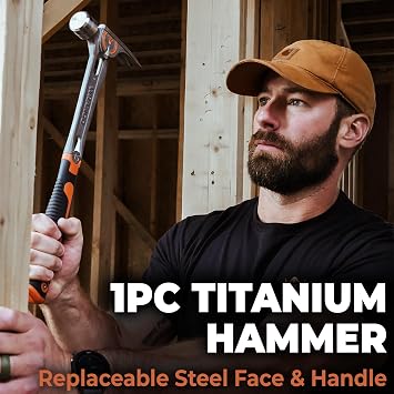 15oz Titanium Framing Hammer - 45% Lighter Than Steel - Replaceable Steel Face & Handle - 17.25 Handle for Framing & Carpentry - Smooth Face - 5% Donated To Help Farmers