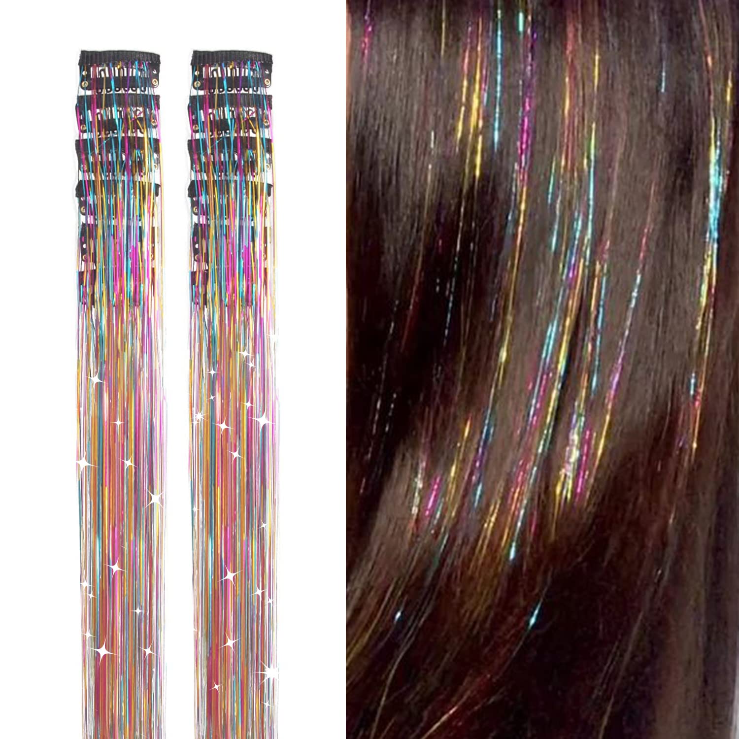 12Pcs Hair Tinsel Clip in 19.6Inch Glitter Tinsel Hair