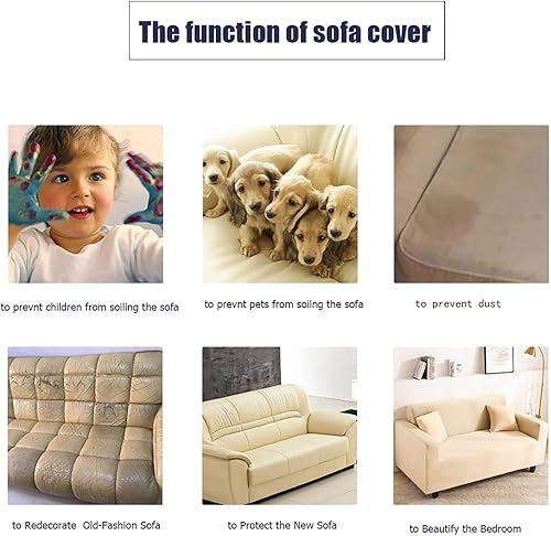 Miniatura 4 de Fundas de sofá de color liso, funda elástica para sofá, protector universal de muebles, suave, lavable, con parte inferior elástica, fundas de sofá