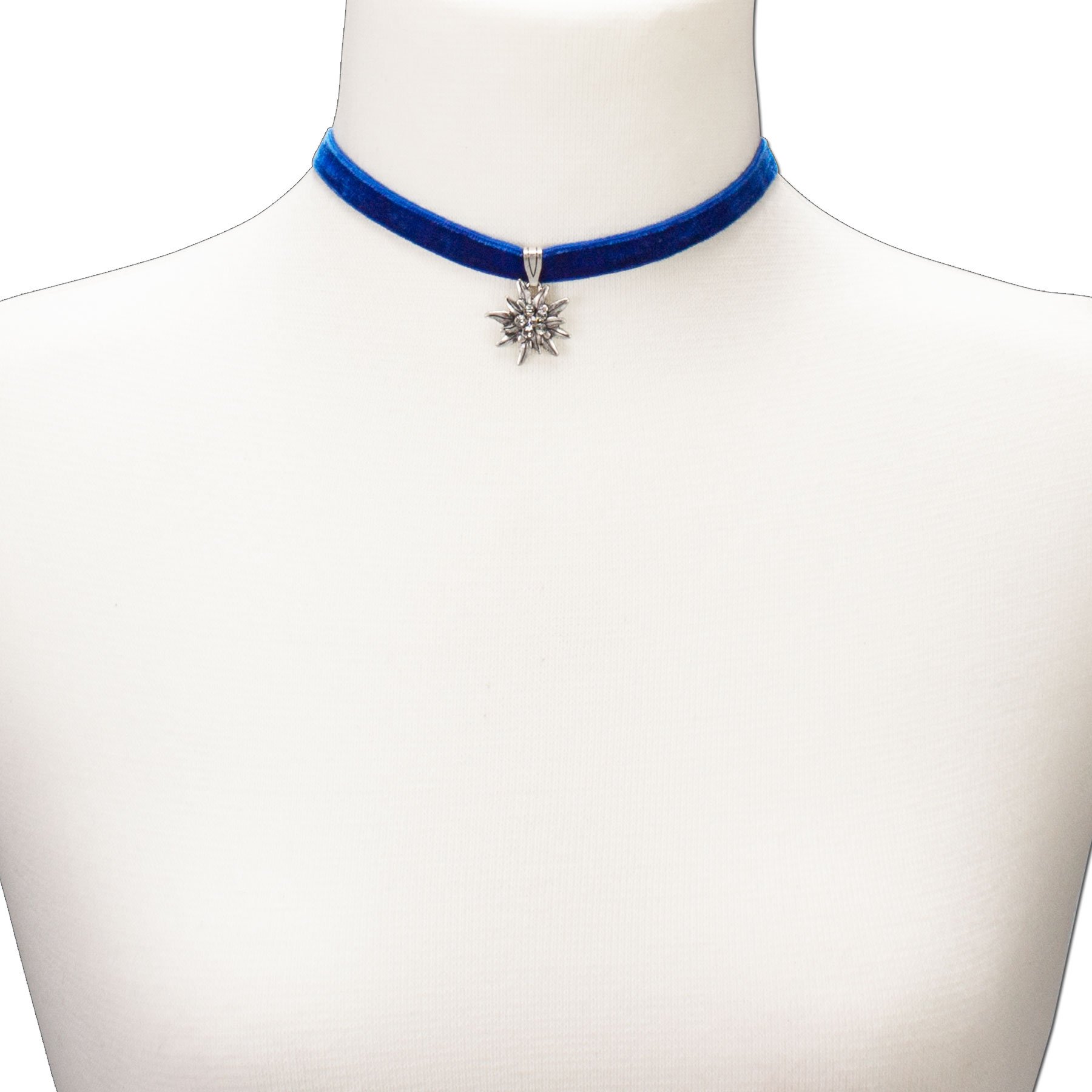 Alpenflüstern Trachten-Samt-Kropfband Strass-Edelweiß klein - Trachtenkette enganliegend, Kropfkette elastisch, Damen-Trachtenschmuck, Samtkropfband schmal in traditionellen Farben DHK099