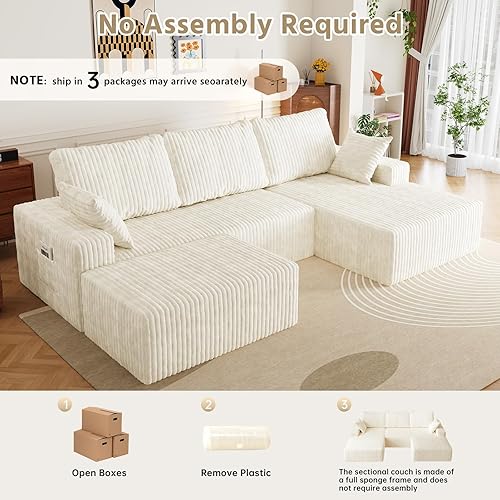 Miniatura 5 de Sofá modular Cloud de 108 pulgadas con diván en forma de L, sofá modular moderno de 4 asientos con asiento profundo, sofás tapizados para sala de