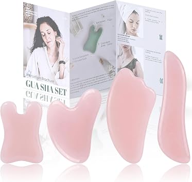 Rena Chris Guasha Massage Tool, 4 pcs Gua Sha Facial Tool, Guasha Board for SPA Acupuncture Therapy Trigger Point Treatment, Gua Sha Scraping Massage Tool Pink